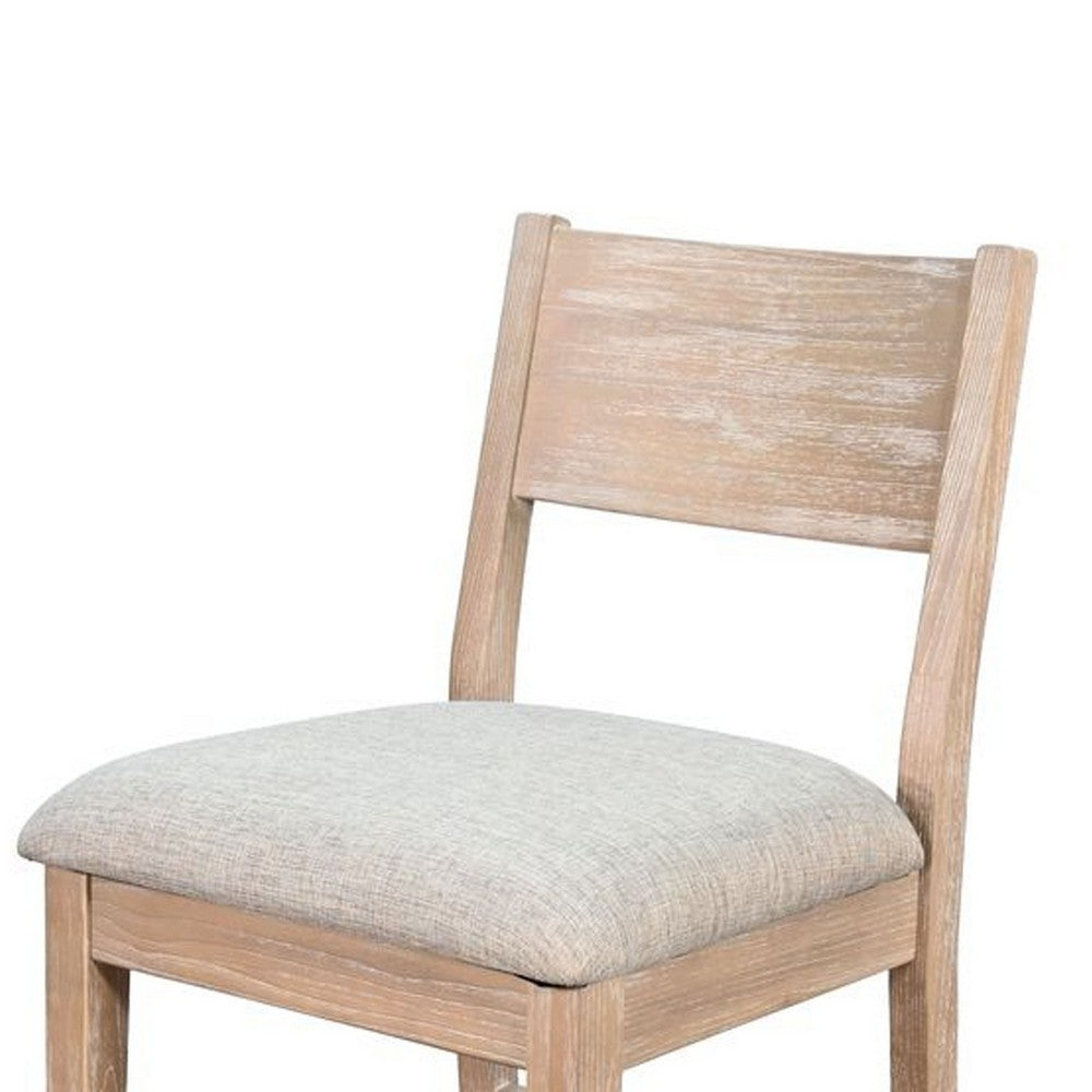 Benjara Casy Counter Height Chair Set of 2, Gray Cushion, Natural Brown Solid Wood