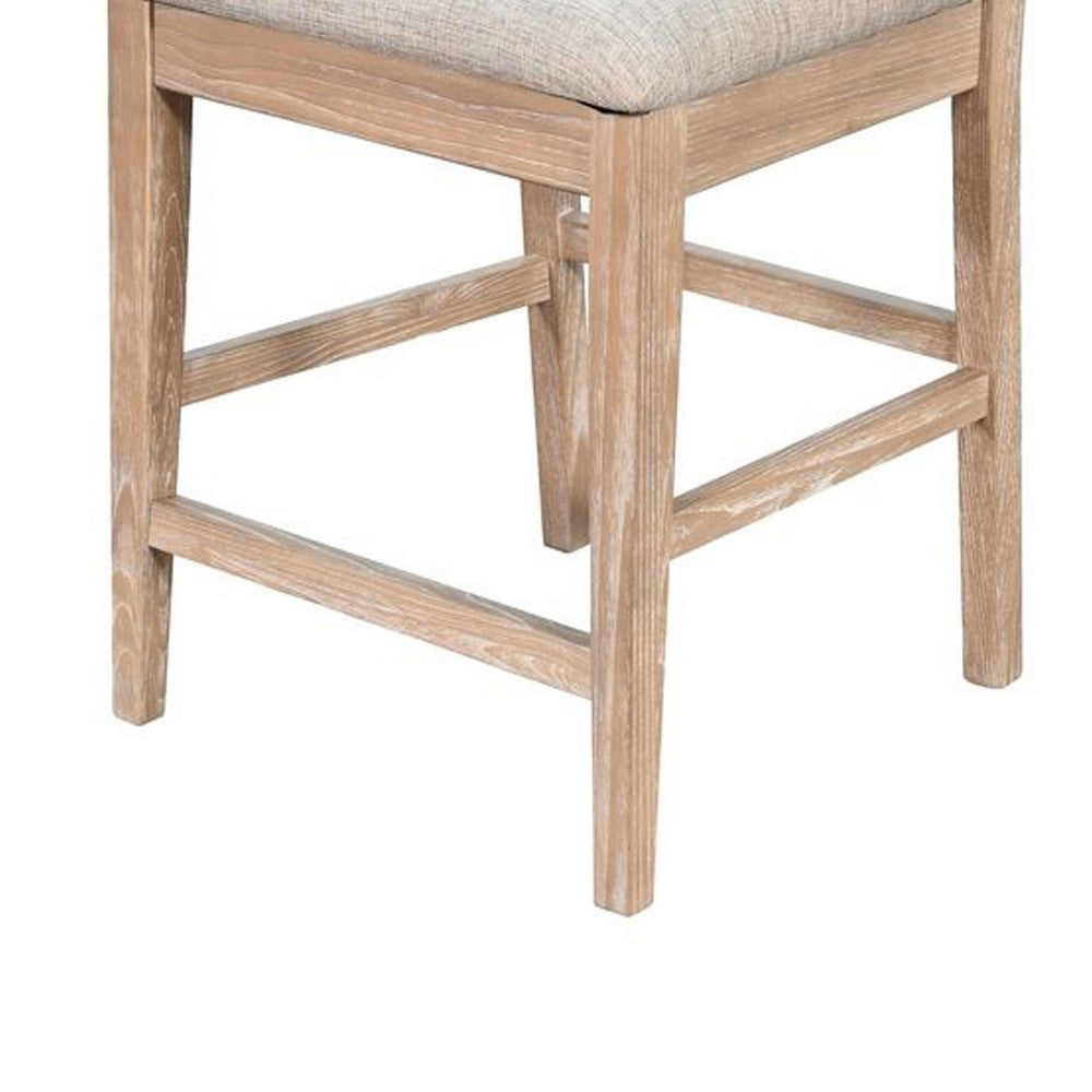 Benjara Casy Counter Height Chair Set of 2, Gray Cushion, Natural Brown Solid Wood