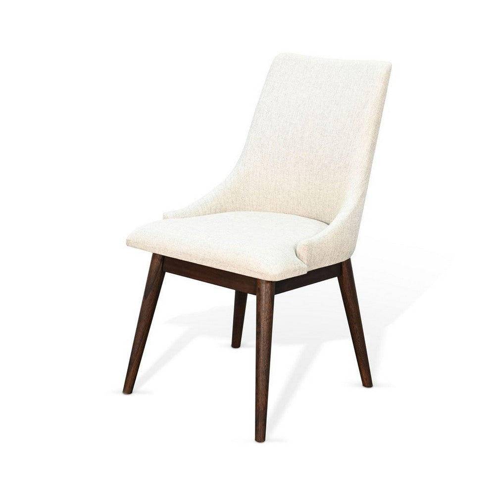 Benjara Amy Dining Side Chair Set of 2, White Cushioned Seat, Dark Brown Solid Wood