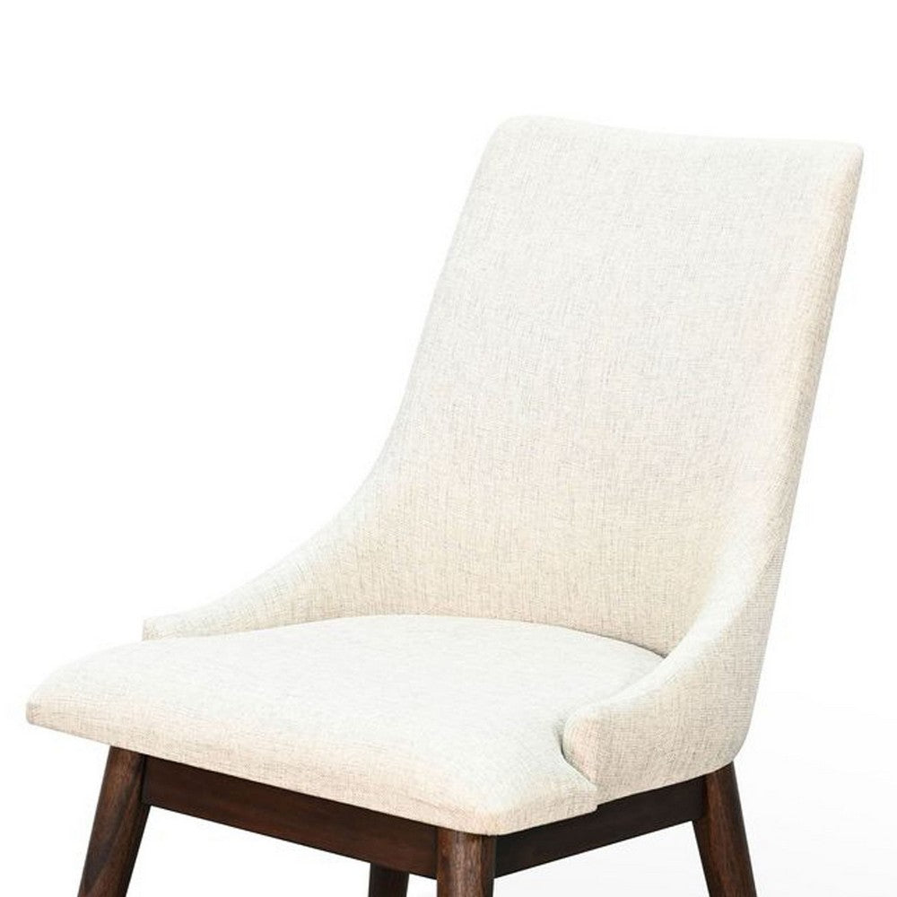 Benjara Amy Dining Side Chair Set of 2, White Cushioned Seat, Dark Brown Solid Wood