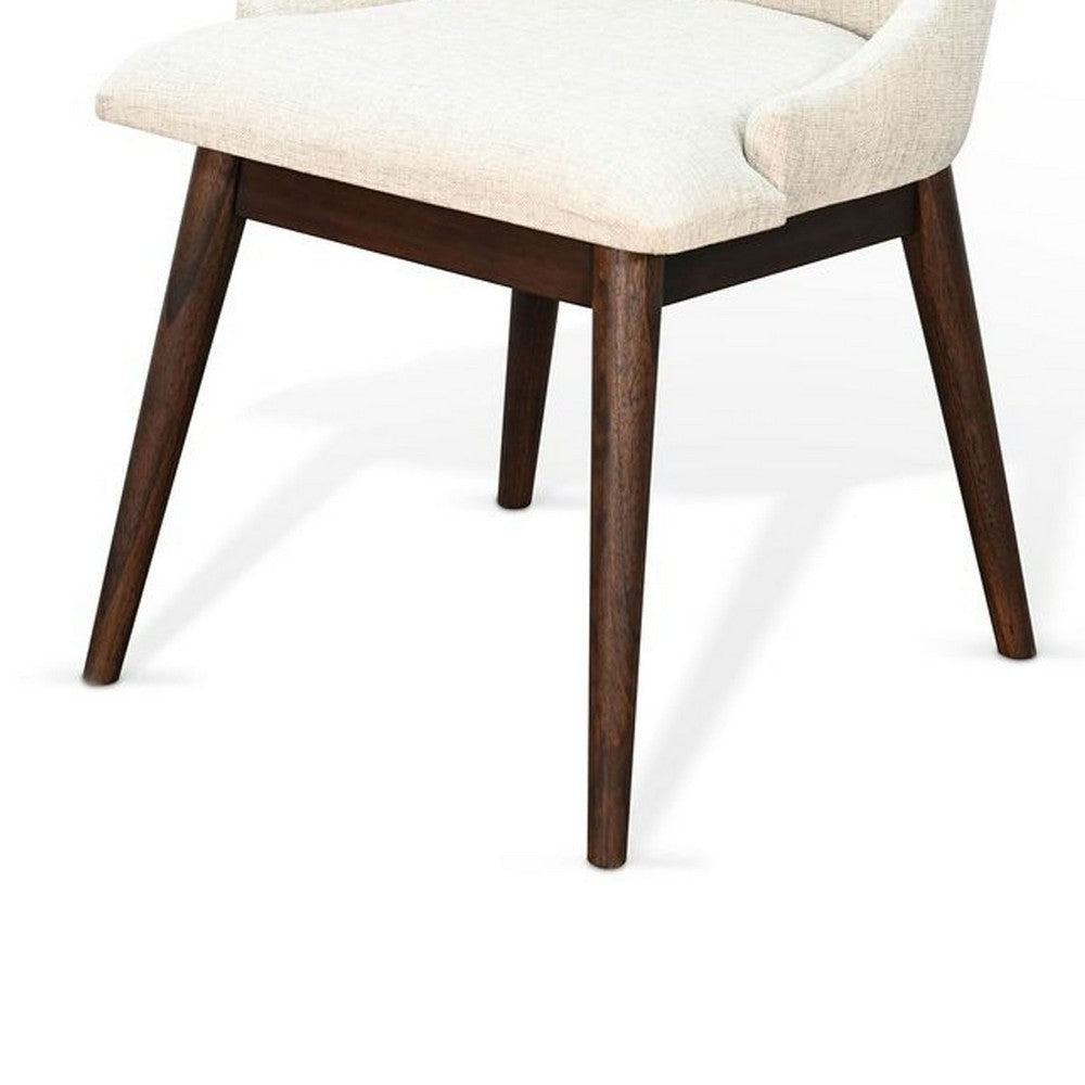 Benjara Amy Dining Side Chair Set of 2, White Cushioned Seat, Dark Brown Solid Wood