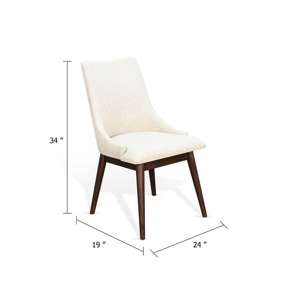 Benjara Amy Dining Side Chair Set of 2, White Cushioned Seat, Dark Brown Solid Wood