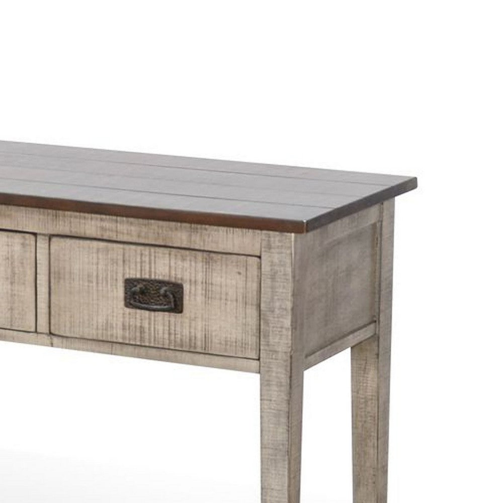 Benjara Camie Sofa Console Table, 48 Inch, 3 Drawers, Gray Solid Mahogany