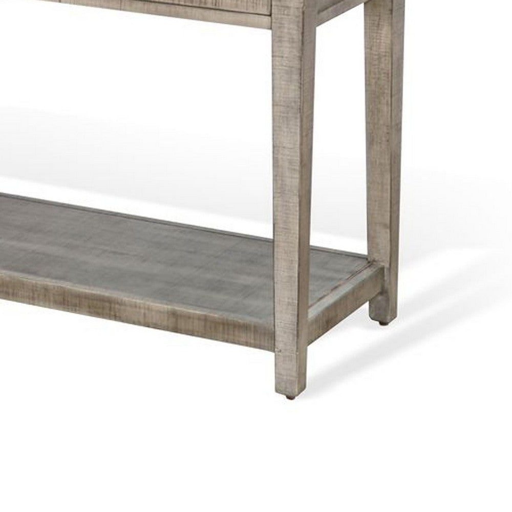 Benjara Camie Sofa Console Table, 48 Inch, 3 Drawers, Gray Solid Mahogany