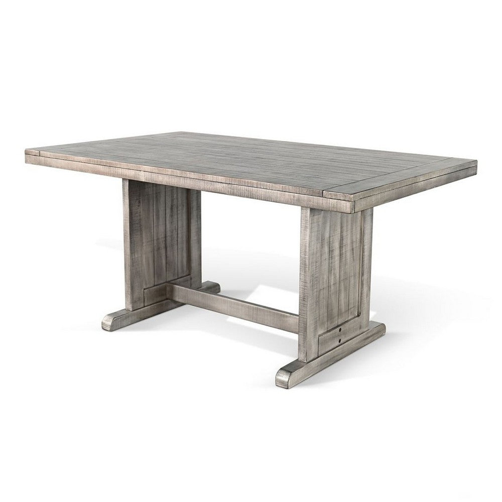 Benjara Zeka Dining Table, 60 Inch Top, Double Pedestal, Gray Solid Wood