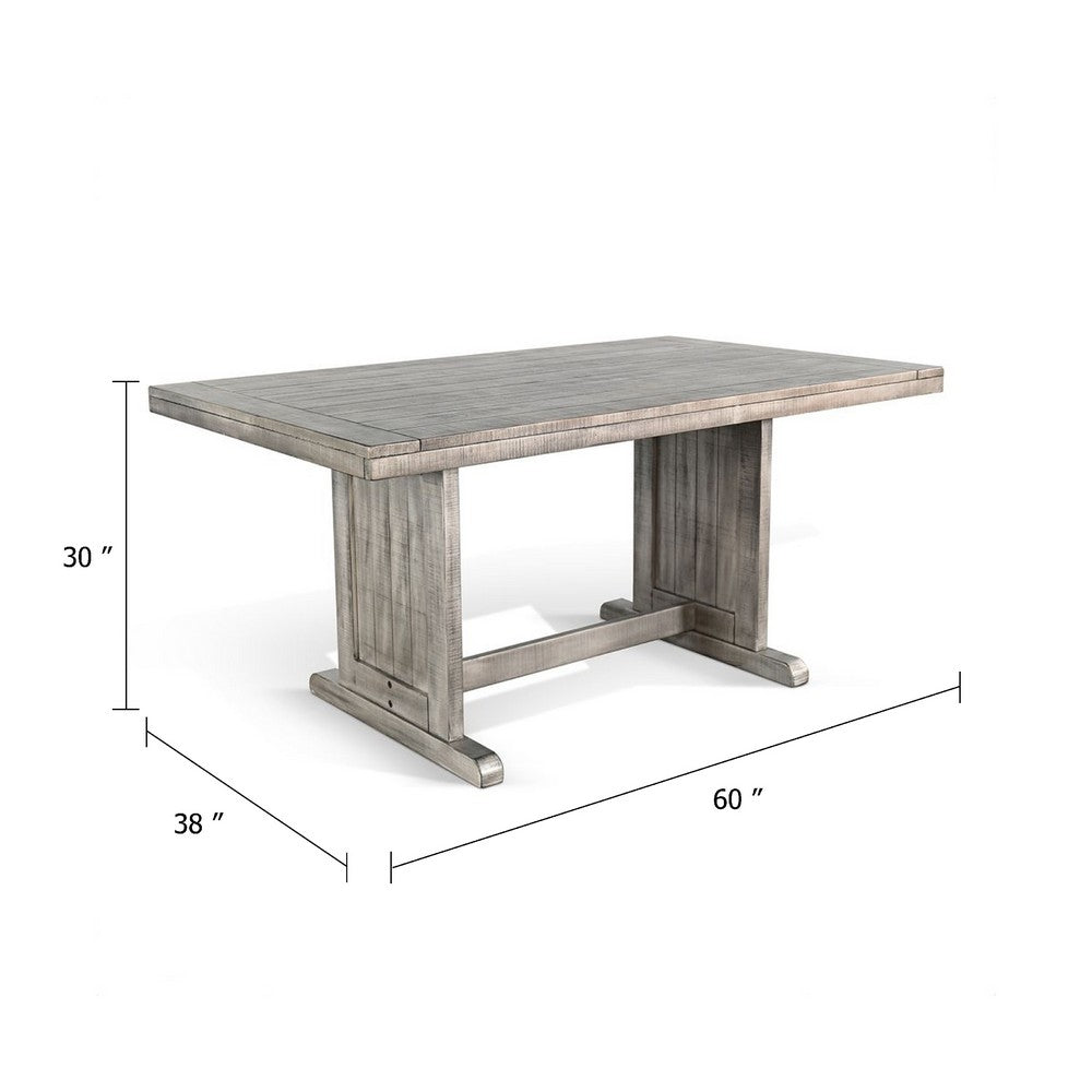 Benjara Zeka Dining Table, 60 Inch Top, Double Pedestal, Gray Solid Wood