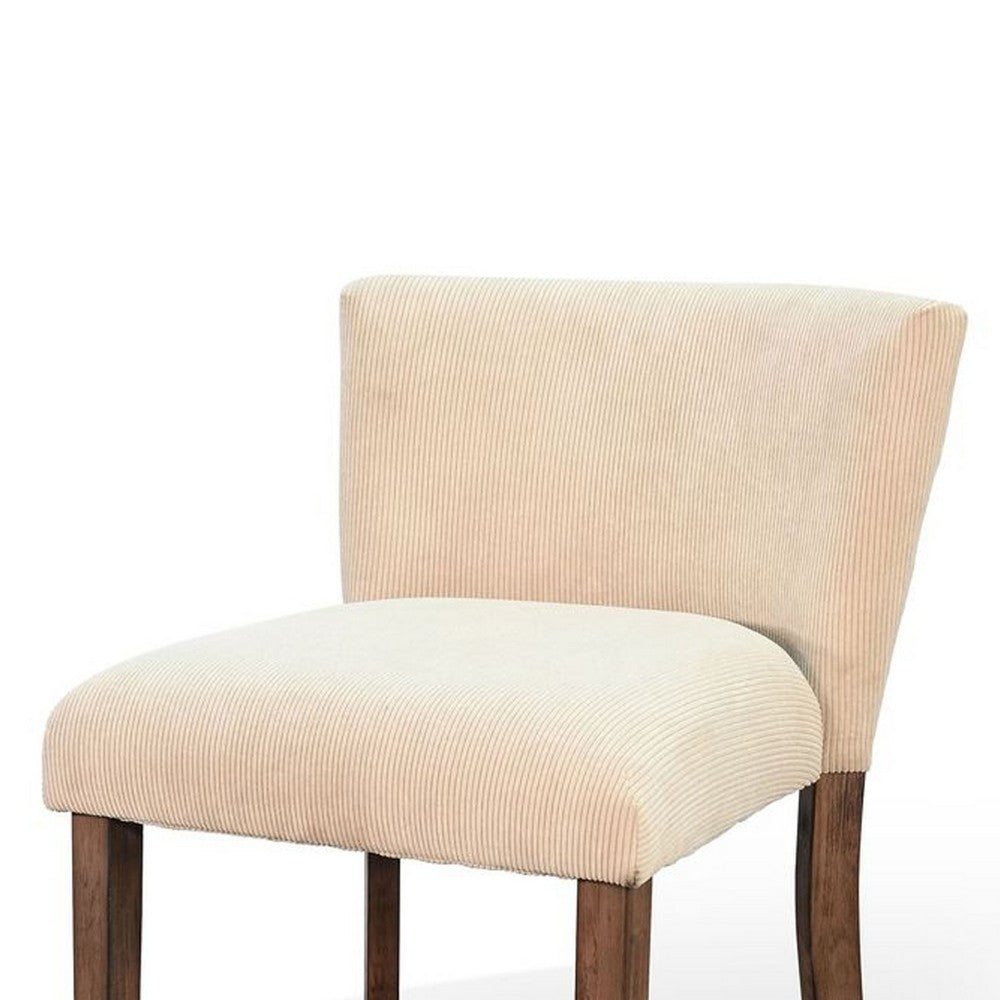 Benjara Giby Counter Stool Chair Set of 2, Beige, Dark Brown Solid Mahogany