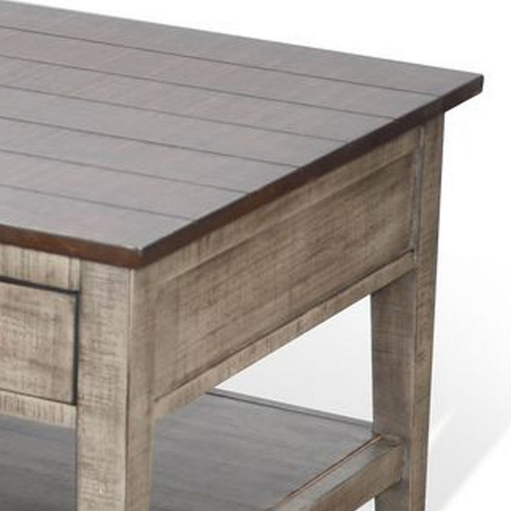 Benjara Camie Coffee Table, 48 Inch Top, 3 Drawers, Gray Solid Mahogany
