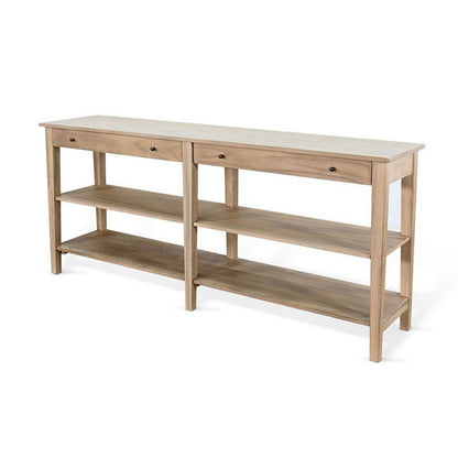 Benjara Meny Sofa Console Table, 71 Inch with Shelves, Brown Solid Wood