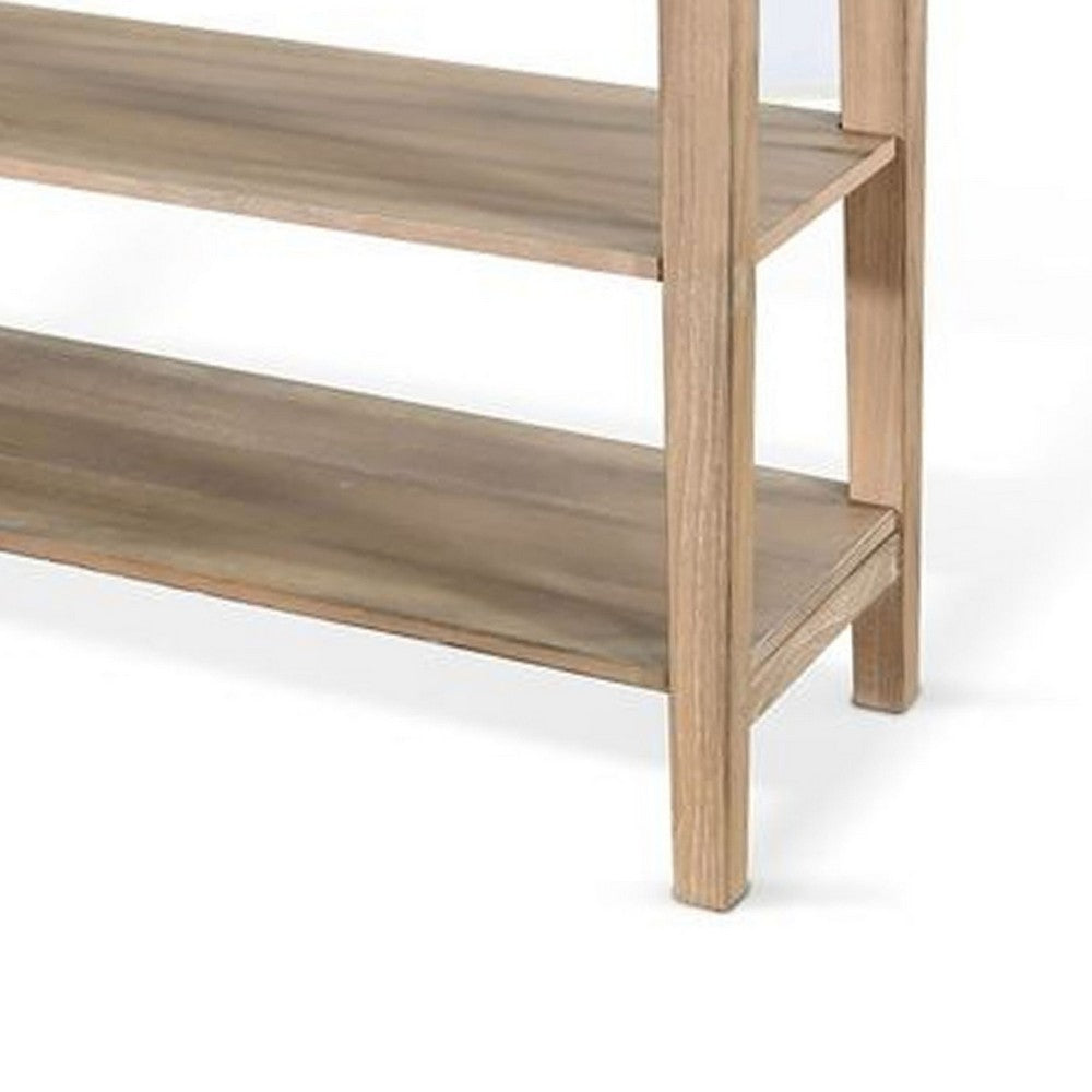 Benjara Meny Sofa Console Table, 71 Inch with Shelves, Brown Solid Wood