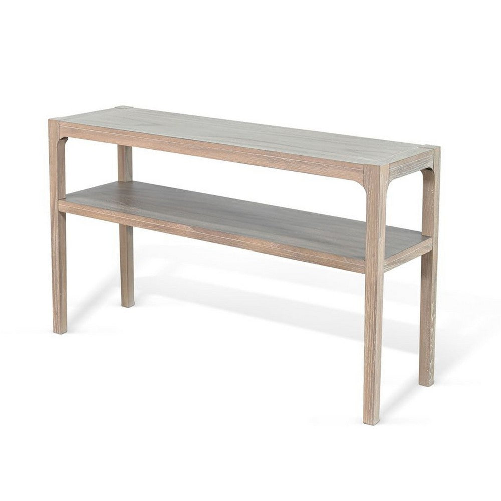 Benjara Fela Sofa Console Table, 48 Inch Top w Shelf, Natural Brown Solid Wood