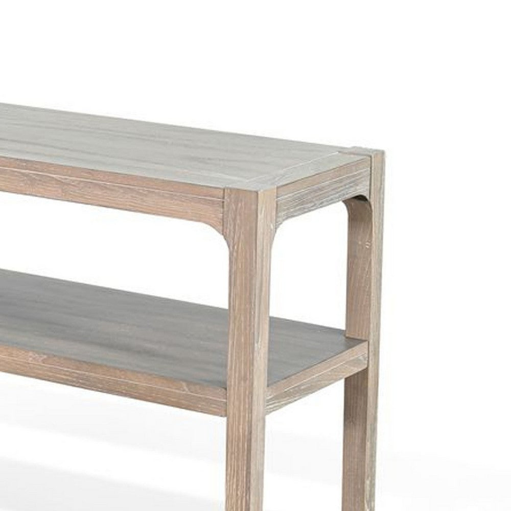 Benjara Fela Sofa Console Table, 48 Inch Top w Shelf, Natural Brown Solid Wood