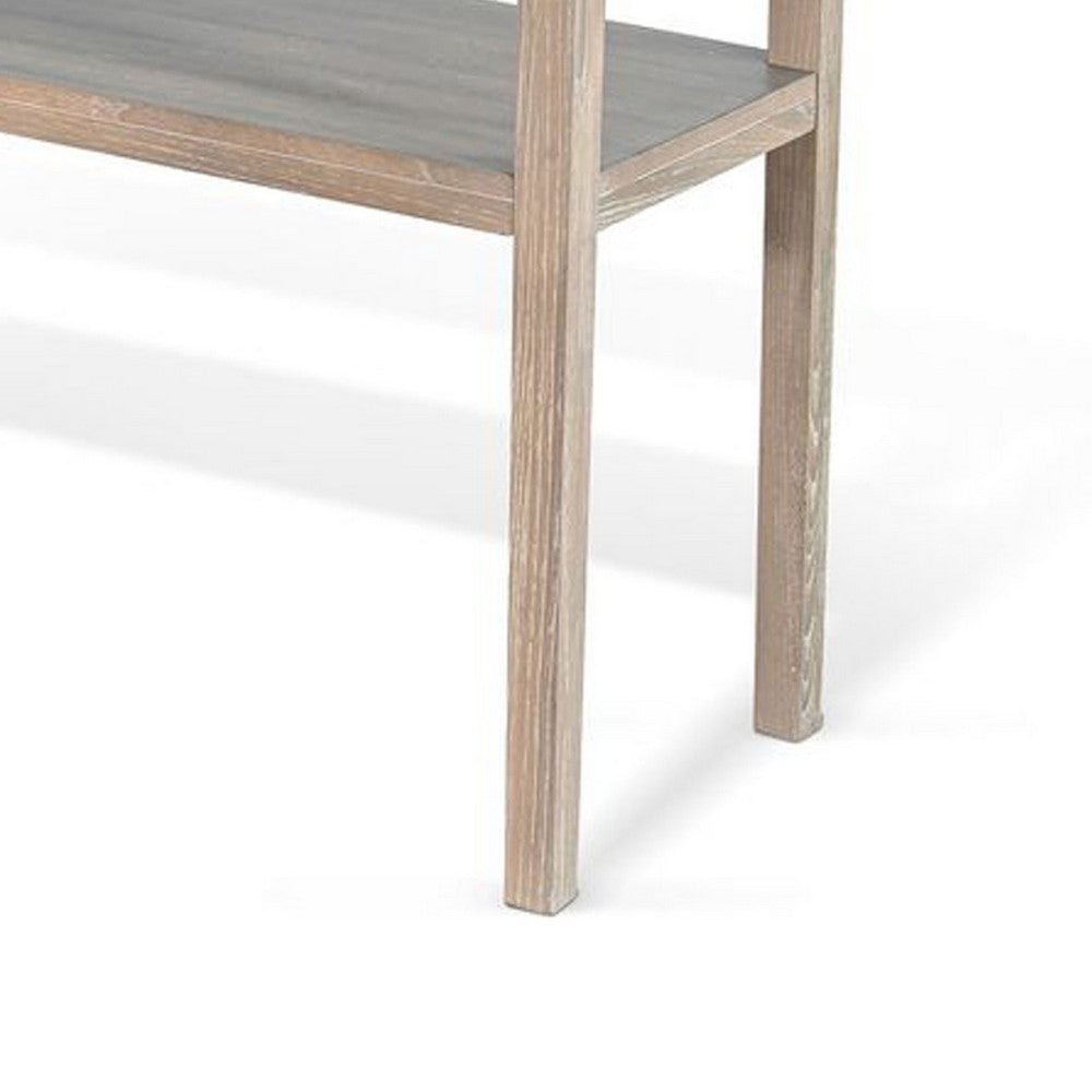 Benjara Fela Sofa Console Table, 48 Inch Top w Shelf, Natural Brown Solid Wood