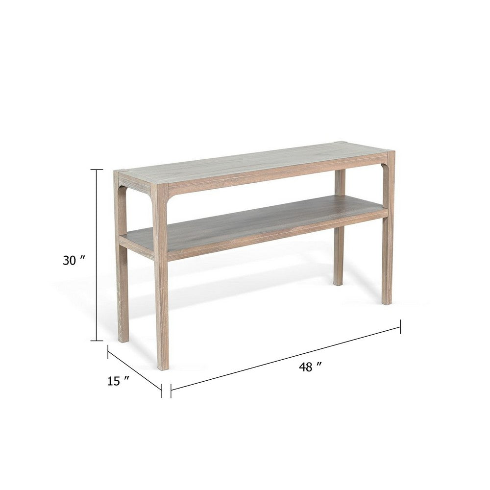 Benjara Fela Sofa Console Table, 48 Inch Top w Shelf, Natural Brown Solid Wood