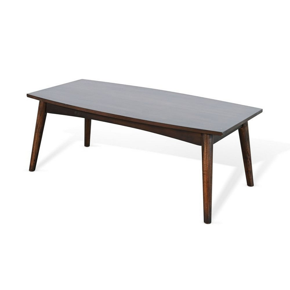 Benjara Neva Coffee Table, 48 Inch Rectangular, Dark Brown Solid Wood