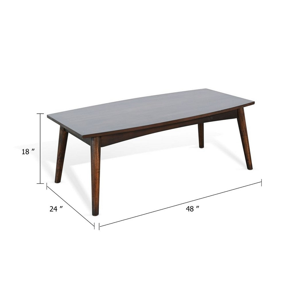 Benjara Neva Coffee Table, 48 Inch Rectangular, Dark Brown Solid Wood