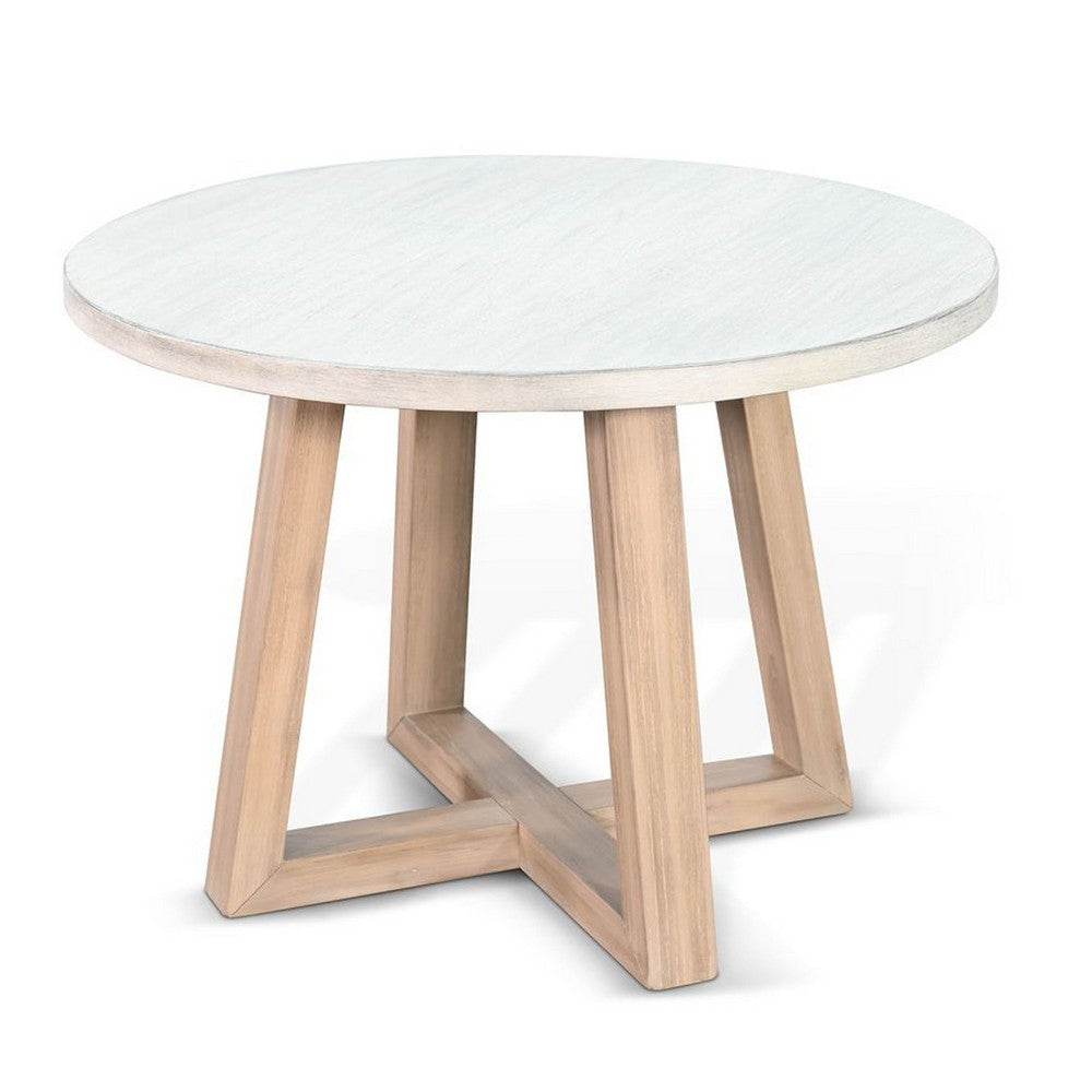 Benjara Dilly Side End Table, Cross Pedestal Base, Light Gray, 28 Inch Solid Wood