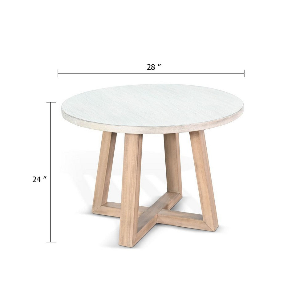 Benjara Dilly Side End Table, Cross Pedestal Base, Light Gray, 28 Inch Solid Wood