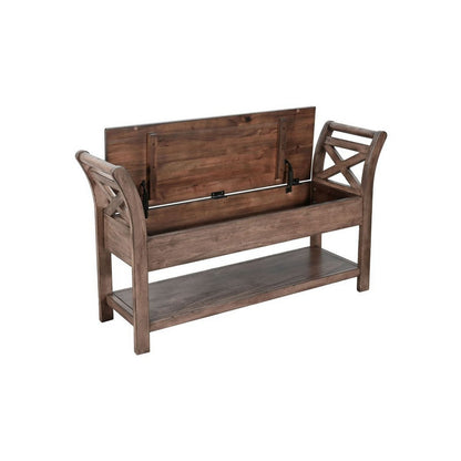Benjara Demi 48 Inch Storage Bench, Lower Shelf, Natural Brown Solid Wood
