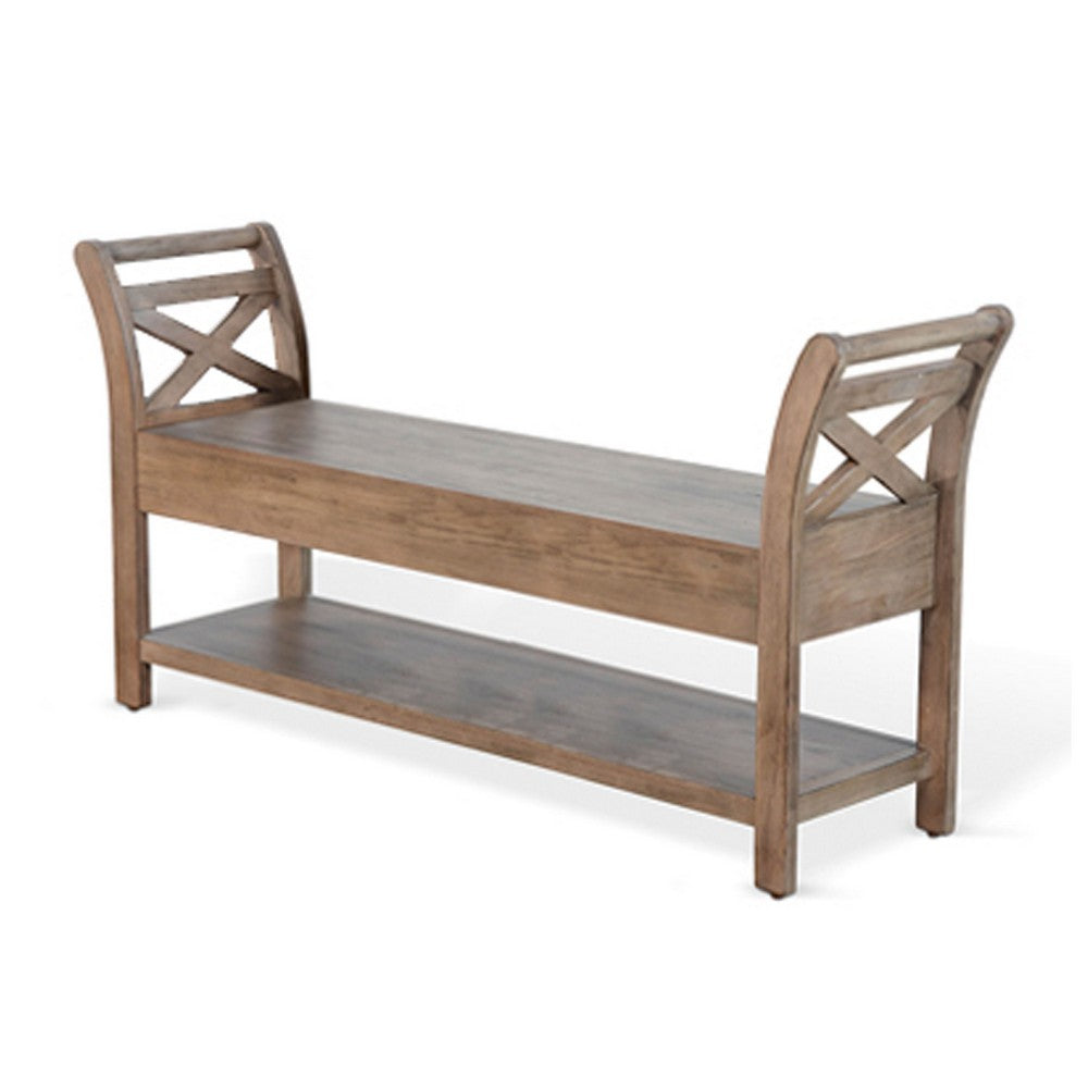 Benjara Demi 48 Inch Storage Bench, Lower Shelf, Natural Brown Solid Wood