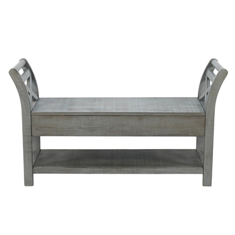Benjara Demi 48 Inch Storage Bench, Lower Shelf, Rustic Blue Solid Wood