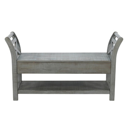 Benjara Demi 48 Inch Storage Bench, Lower Shelf, Rustic Blue Solid Wood