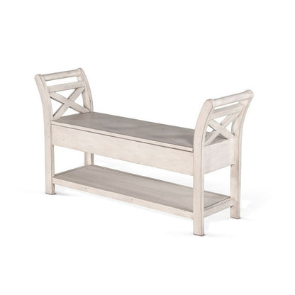Benjara Demi 48 Inch Storage Bench, Lower Shelf, Rustic White Solid Wood