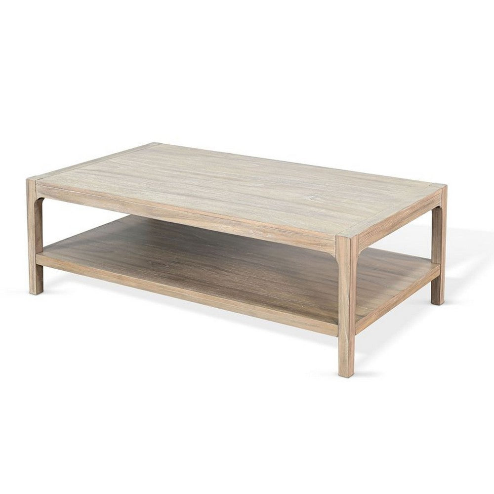Benjara Fela Coffee Table, 52 Inch Rectangular Top, Natural Brown Solid Wood