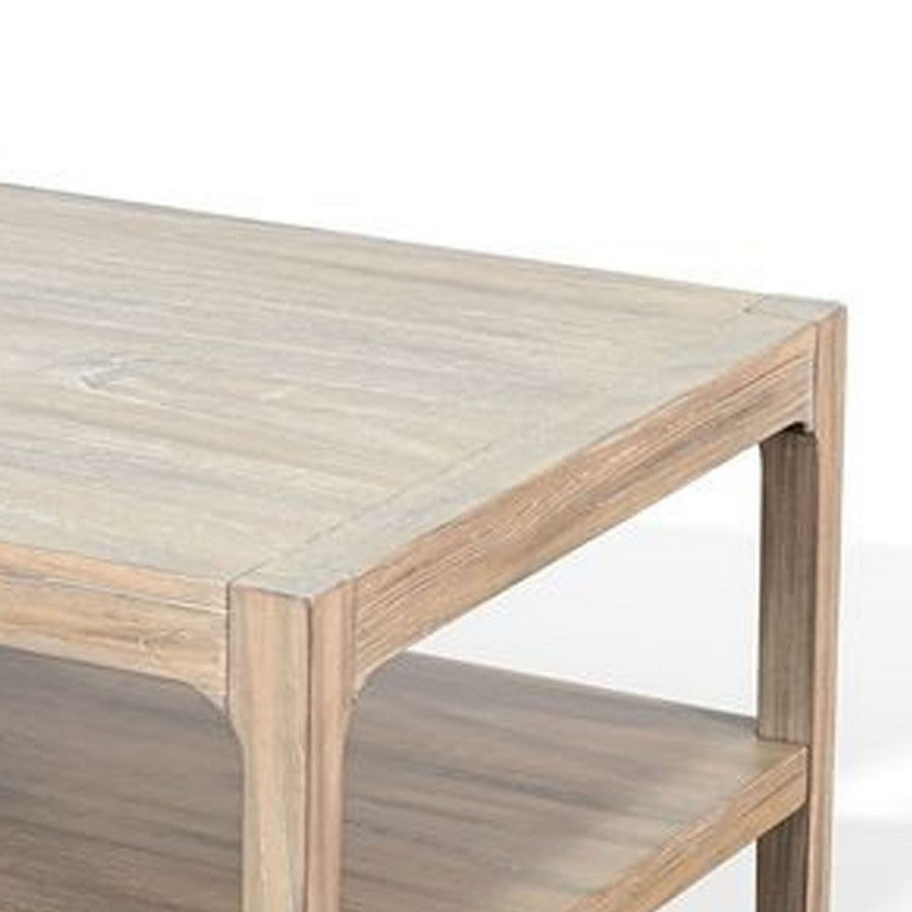 Benjara Fela Coffee Table, 52 Inch Rectangular Top, Natural Brown Solid Wood