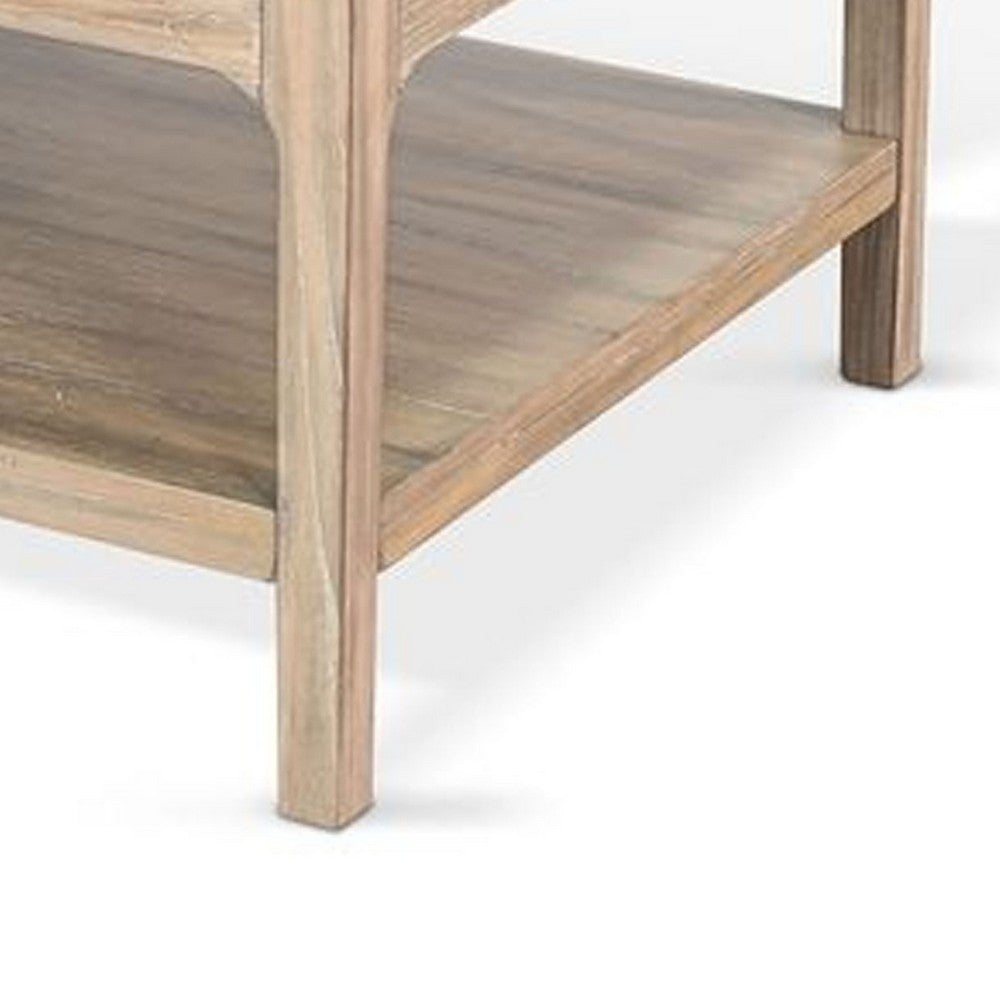 Benjara Fela Coffee Table, 52 Inch Rectangular Top, Natural Brown Solid Wood