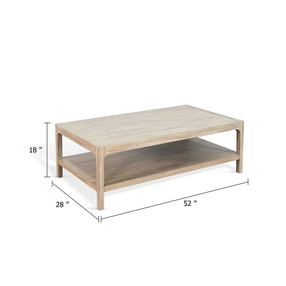 Benjara Fela Coffee Table, 52 Inch Rectangular Top, Natural Brown Solid Wood