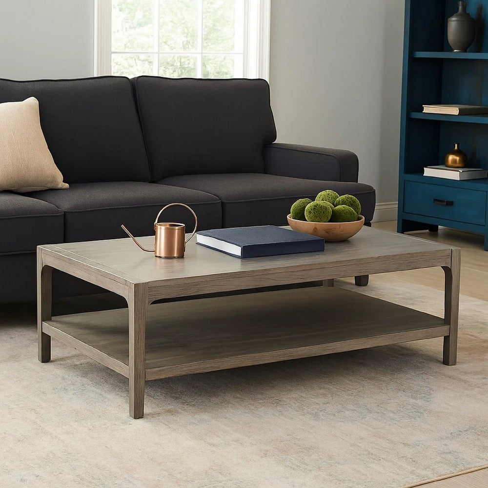 Benjara Fela Coffee Table, 52 Inch Rectangular Top, Natural Brown Solid Wood