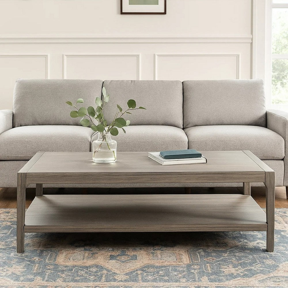 Benjara Fela Coffee Table, 52 Inch Rectangular Top, Natural Brown Solid Wood
