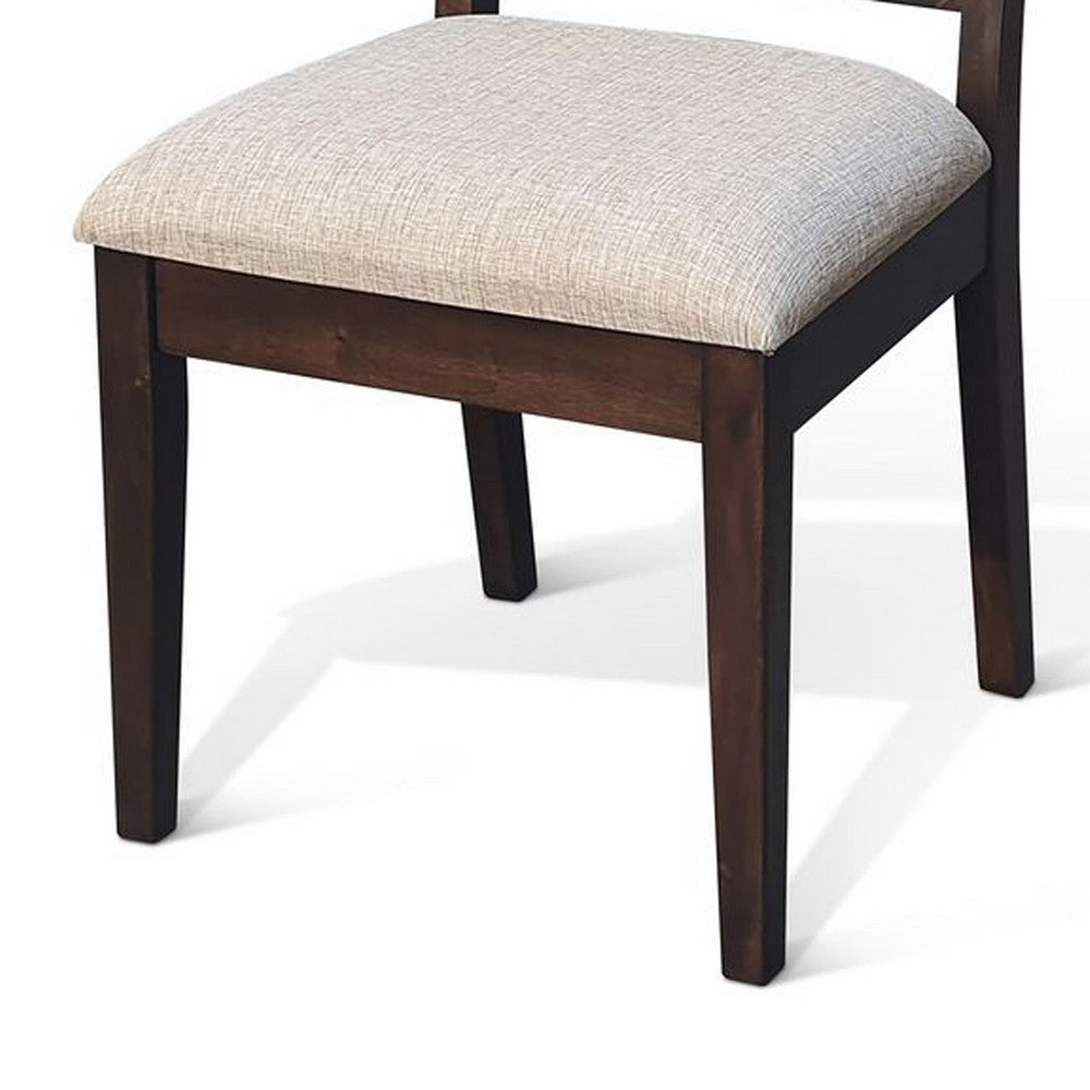 Benjara Zemi Dining Chair Set of 2, Rattan Back, Beige, Dark Brown Solid Wood
