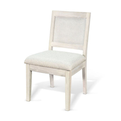 Benjara Zemi Dining Chair Set of 2, Rattan Back, Beige, Light Gray Solid Wood