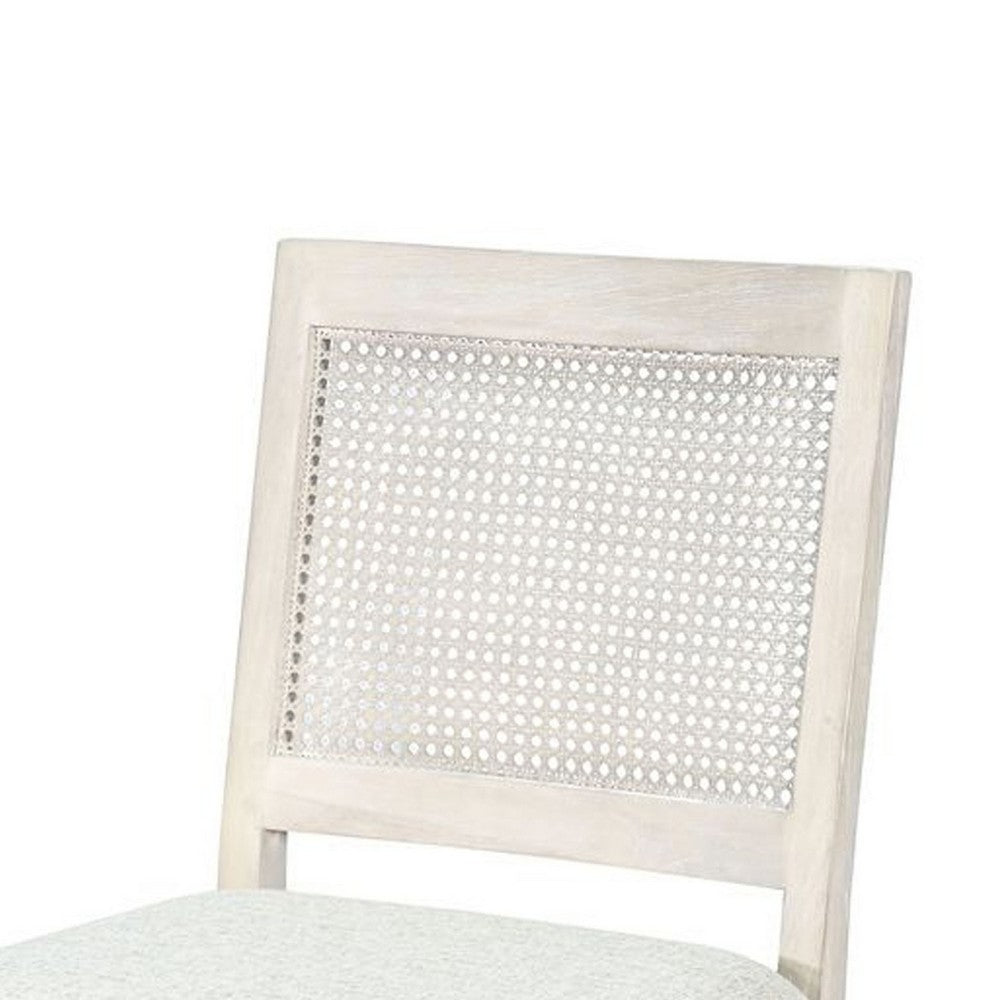Benjara Zemi Dining Chair Set of 2, Rattan Back, Beige, Light Gray Solid Wood