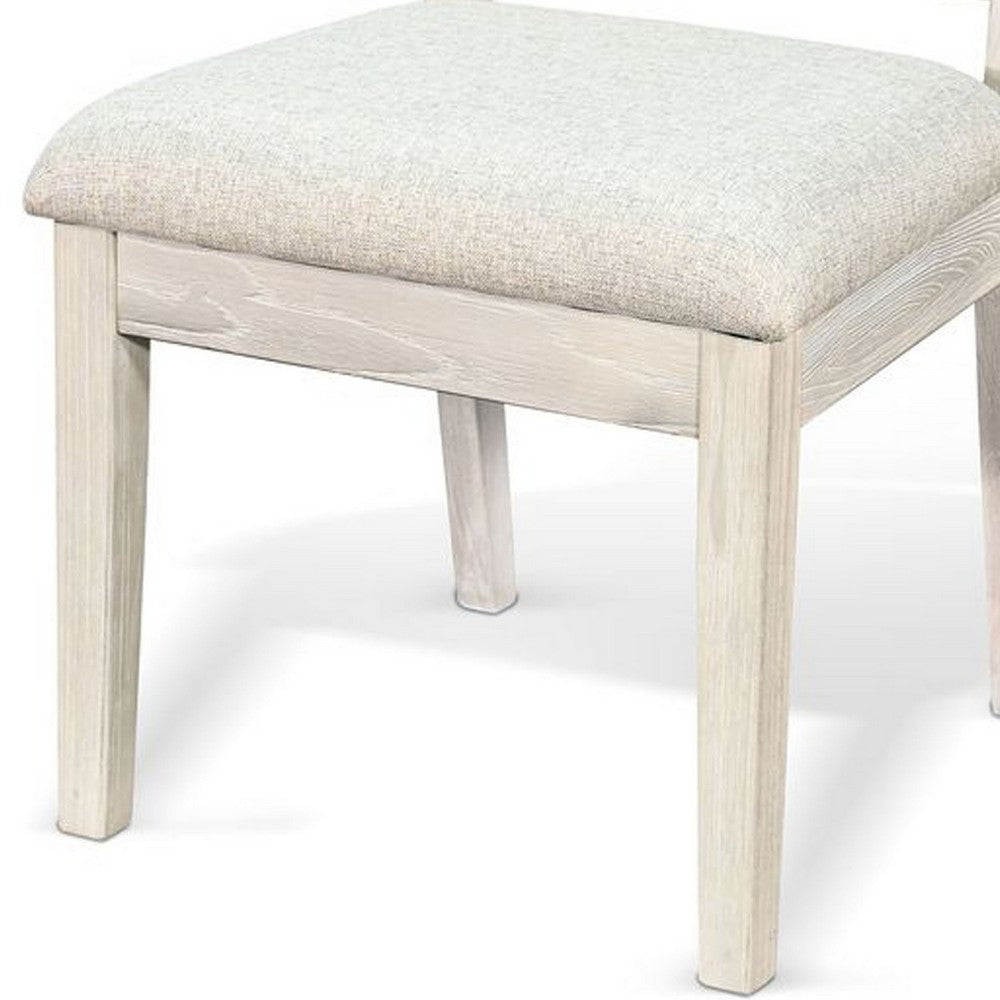 Benjara Zemi Dining Chair Set of 2, Rattan Back, Beige, Light Gray Solid Wood