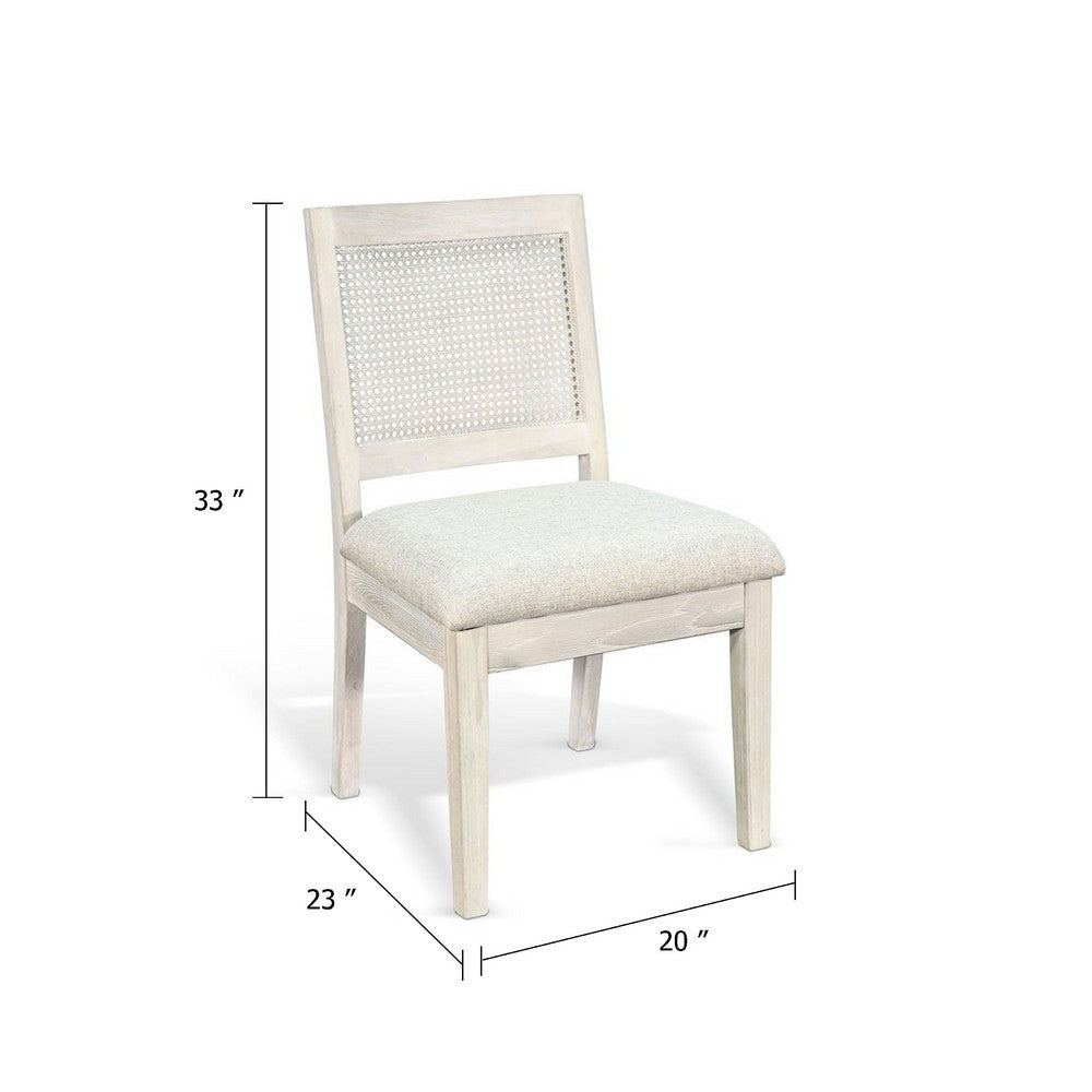 Benjara Zemi Dining Chair Set of 2, Rattan Back, Beige, Light Gray Solid Wood