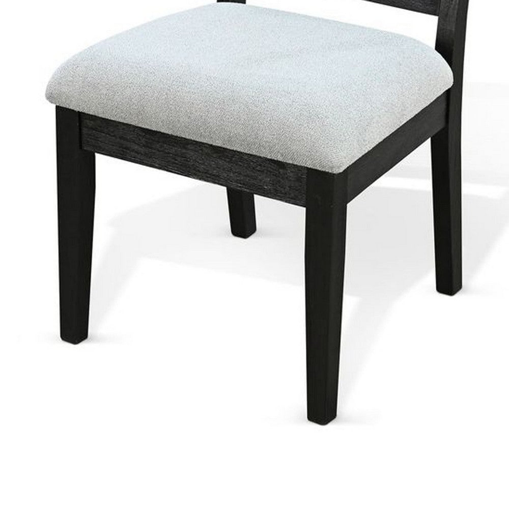 Benjara Zemi Dining Chair Set of 2, Rattan Back, Beige Seat, Black Solid Wood