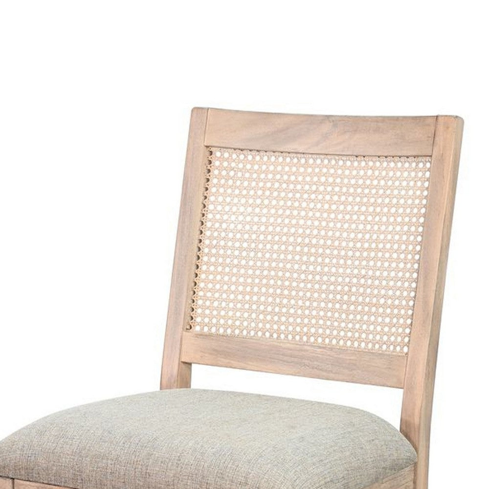 Benjara Zemi Dining Chair Set of 2, Rattan, Beige, Natural Brown Solid Wood
