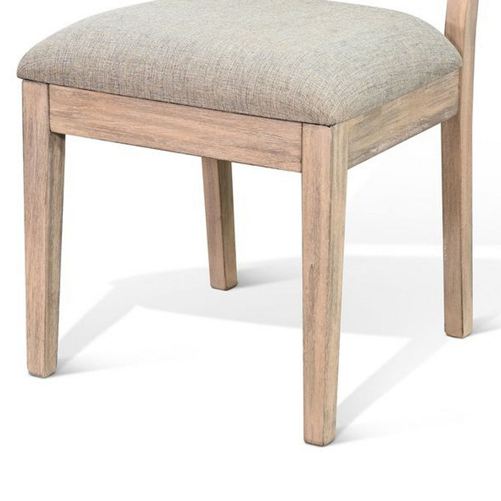 Benjara Zemi Dining Chair Set of 2, Rattan, Beige, Natural Brown Solid Wood