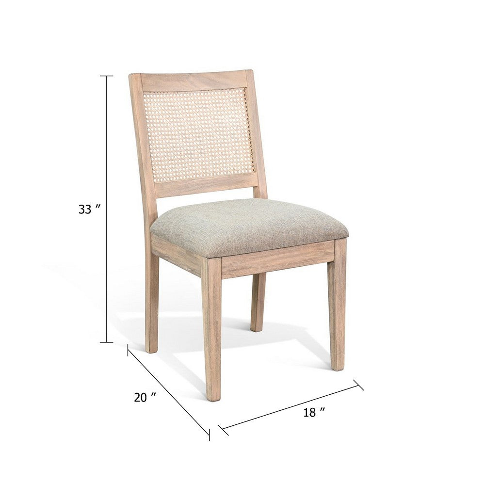 Benjara Zemi Dining Chair Set of 2, Rattan, Beige, Natural Brown Solid Wood