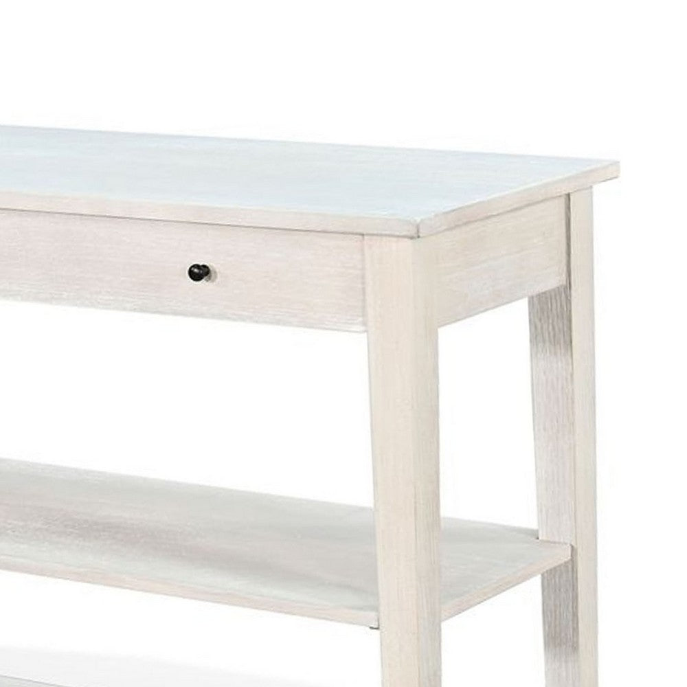 Benjara Pela Sofa Console Table, 42 Inch Top, 2 Shelves, Light Gray Solid Wood