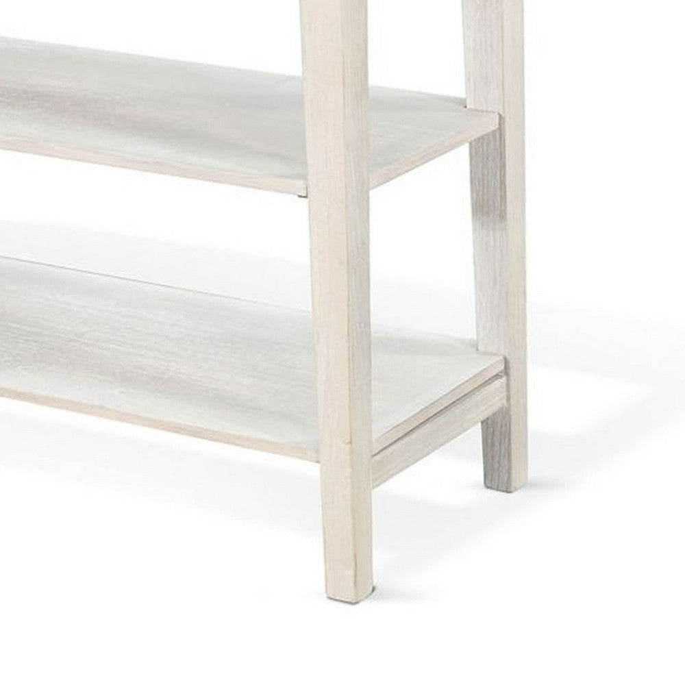 Benjara Pela Sofa Console Table, 42 Inch Top, 2 Shelves, Light Gray Solid Wood