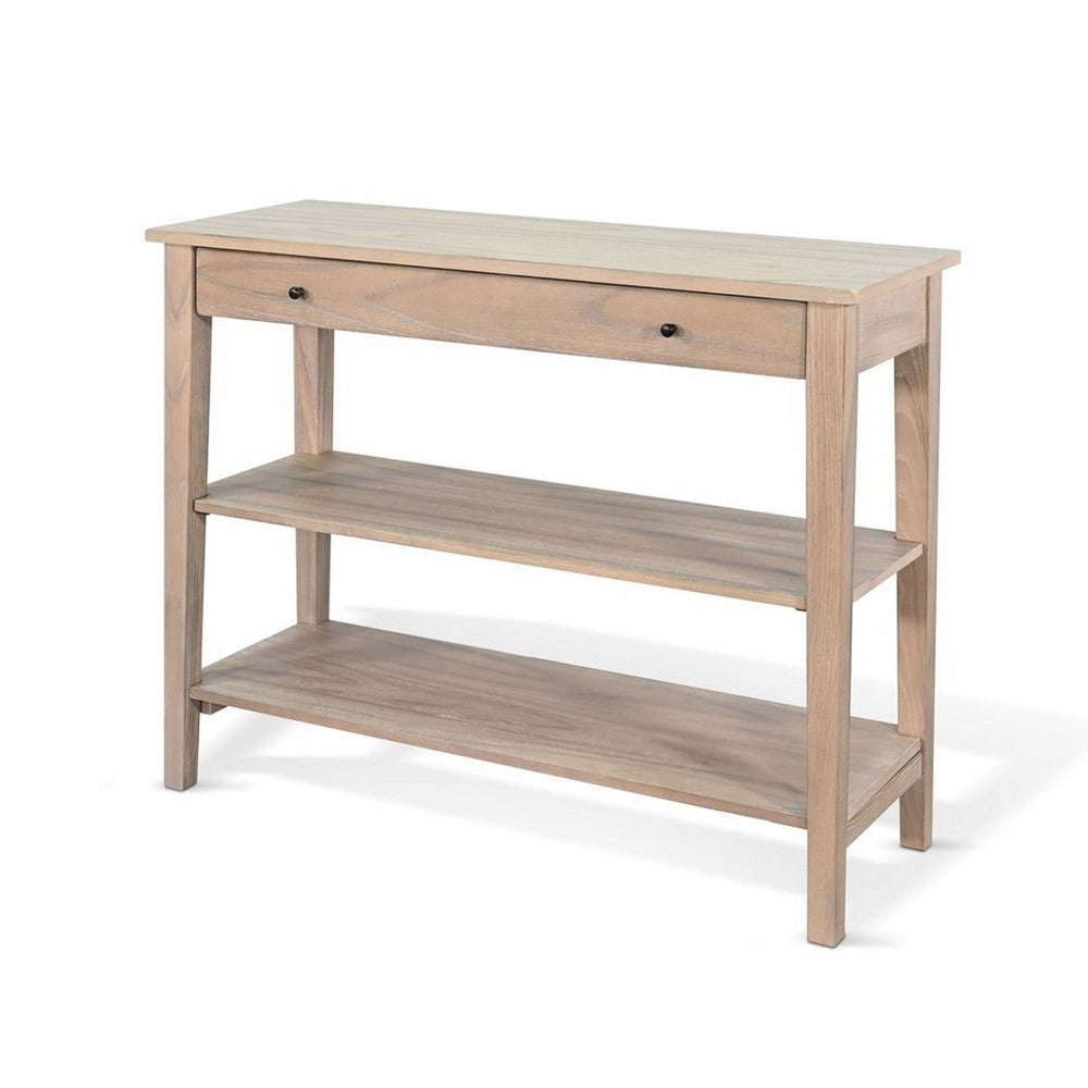 Benjara Pela Sofa Console Table, 42 Inch Top, 2 Shelves, Natural Brown Solid Wood