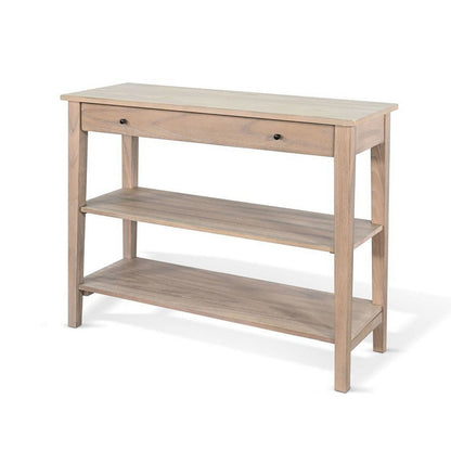 Benjara Pela Sofa Console Table, 42 Inch Top, 2 Shelves, Natural Brown Solid Wood