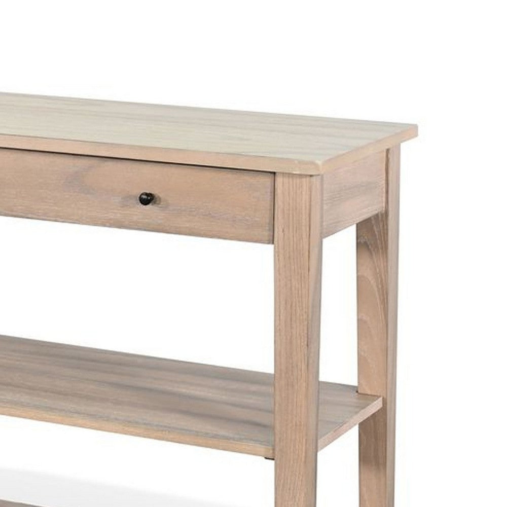 Benjara Pela Sofa Console Table, 42 Inch Top, 2 Shelves, Natural Brown Solid Wood