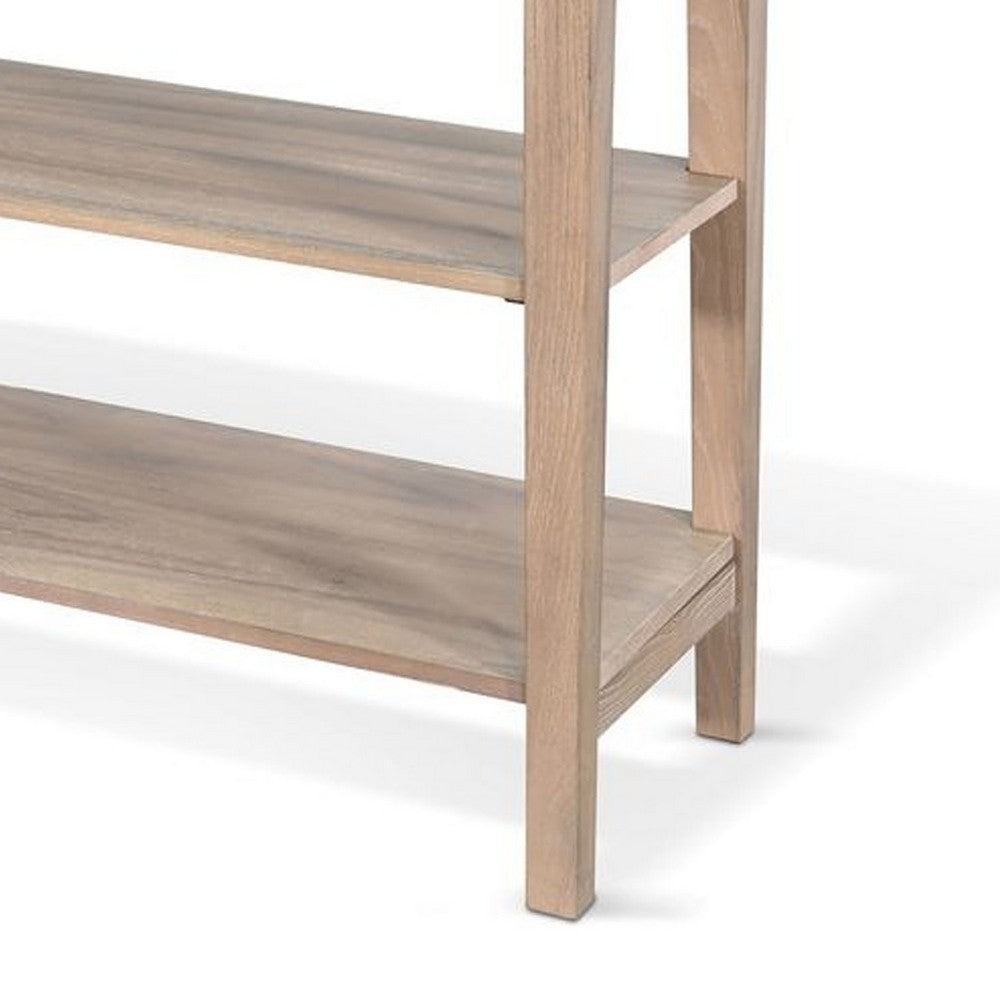 Benjara Pela Sofa Console Table, 42 Inch Top, 2 Shelves, Natural Brown Solid Wood