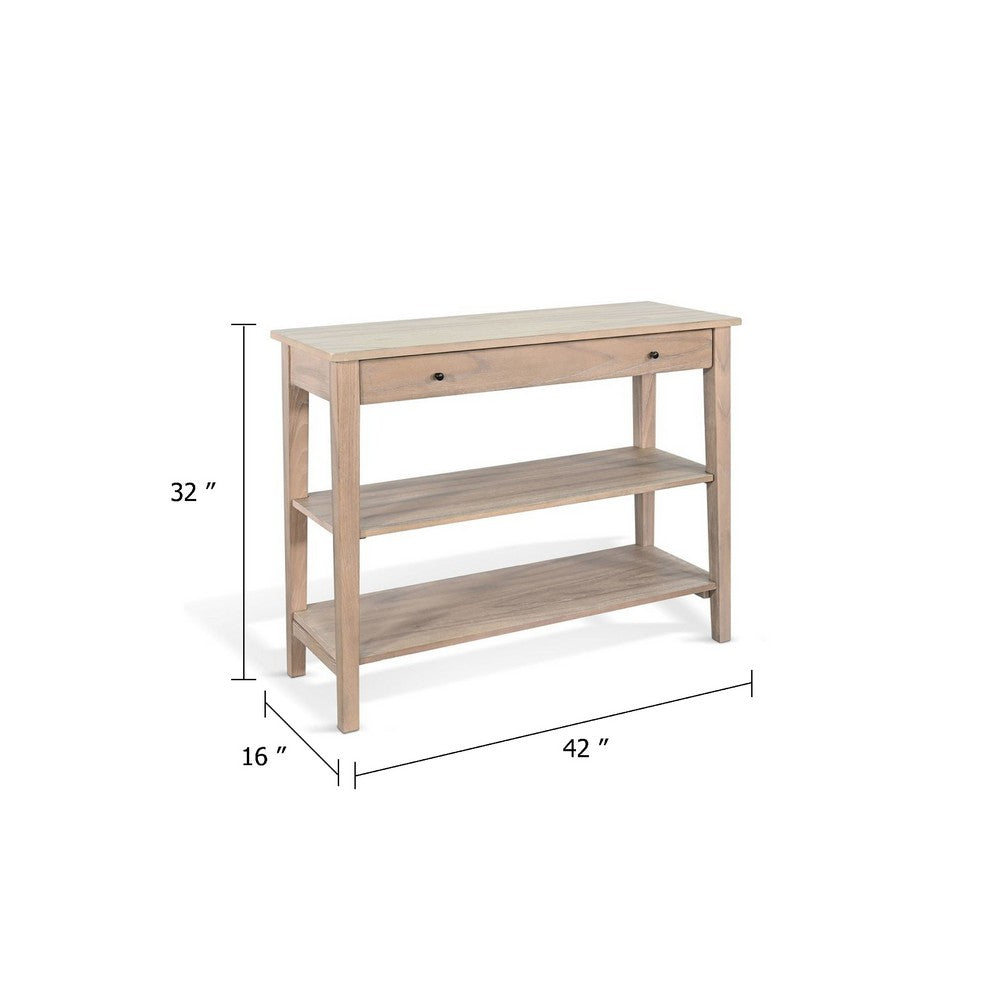Benjara Pela Sofa Console Table, 42 Inch Top, 2 Shelves, Natural Brown Solid Wood