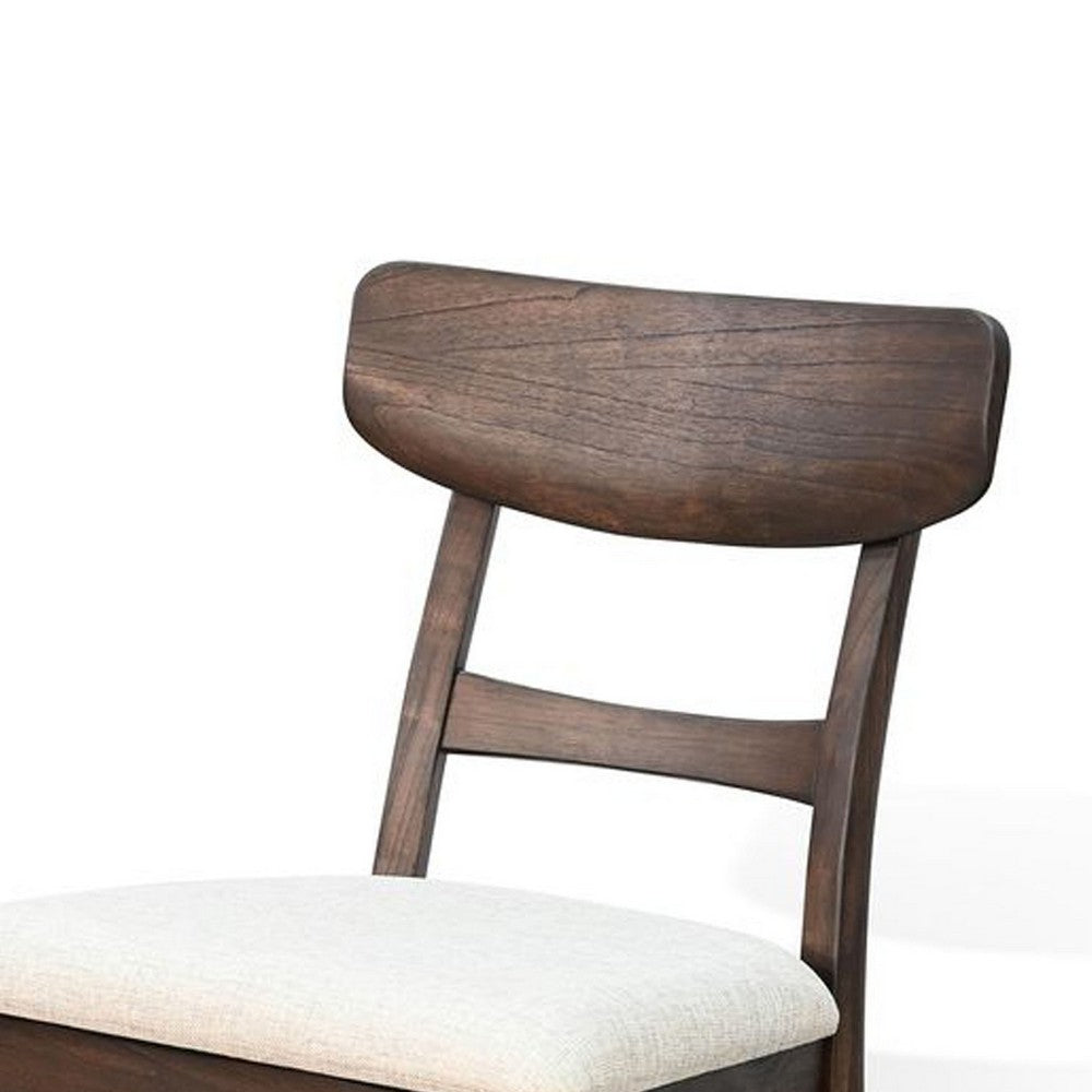 Benjara Amy Dining Chair Set of 2, Curved Back, Beige Seat, Dark Brown Solid Wood